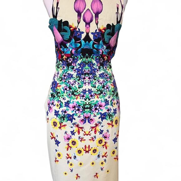 Roberto Cavalli Floral Bodycon Dress – Stretchy Midi – Ecru  US 8, M Designer - Picture 6 of 8
